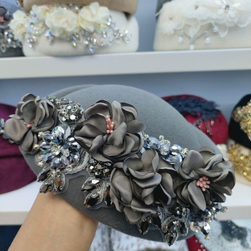 Women's Hat Vintage Chic Floral Beret - Stylish and Elegant Airline Stewardess Hat