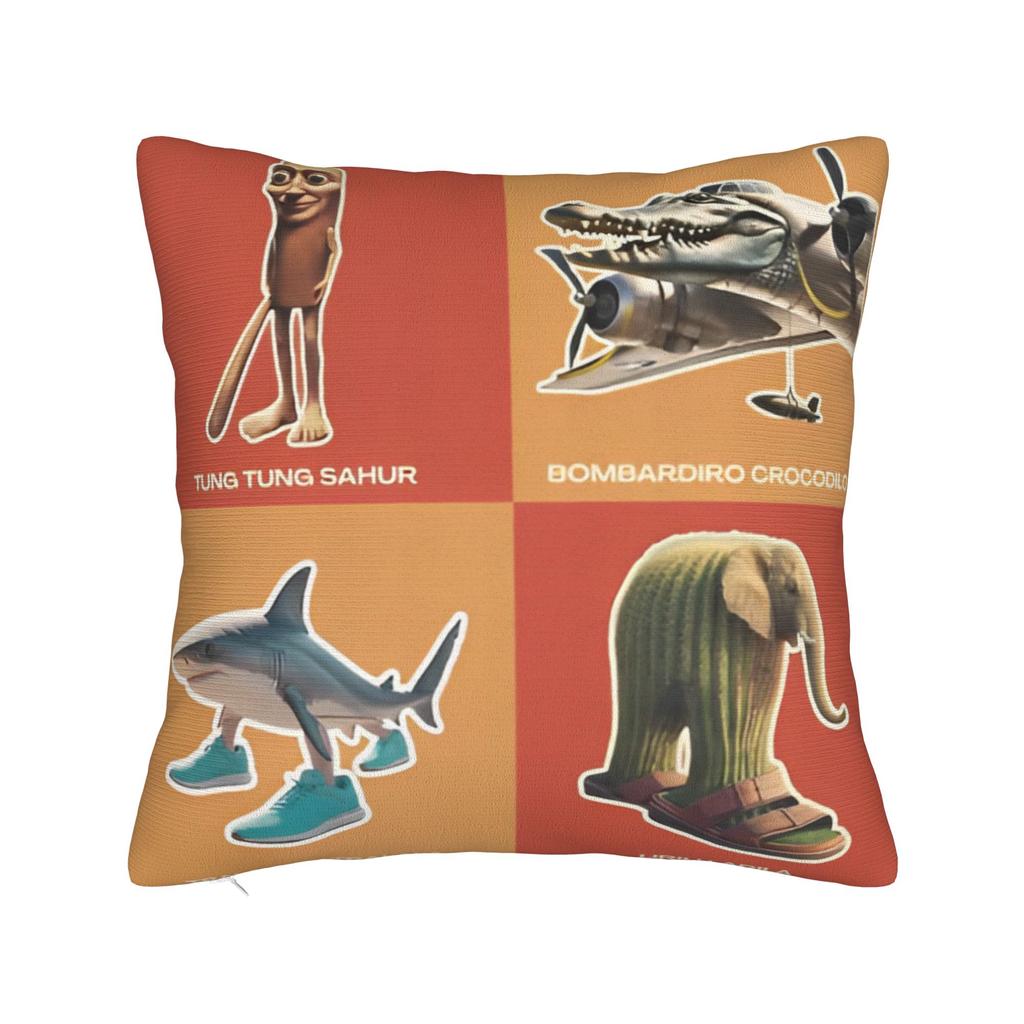 Tung Tung Tung Sahur Face Square Pillow Cases Italian Brainrot Cushion Covers Customized Decorative Pillowcase for Car 40x40cm