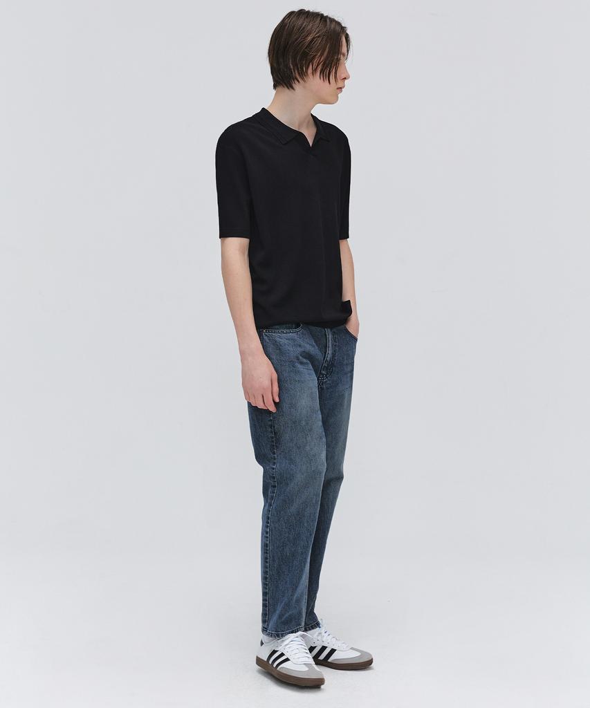 EZIO Open Collar Half Knit_Black