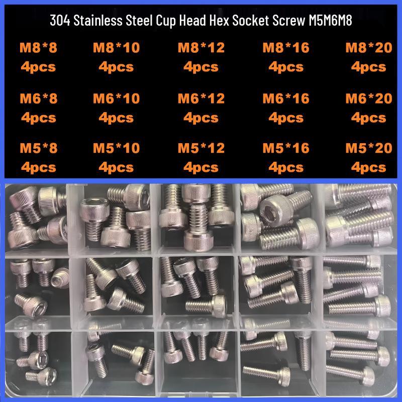 360-Piece High Strength Grade 12.9 Internal Hex Socket Screw and Hex Nut Set (M3, M4, M5, M6)