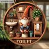 2D Vintage Gnome Toilet Wood Round Sign,Bathroom Wall Shelf Hanging Charming Home Decor,Window Fence Hanging Cute Wooden Board Painting,New Home Decor