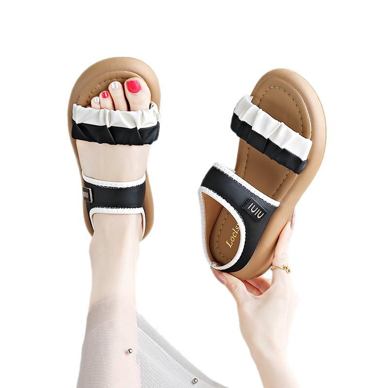 One-word buckle with platform sandals female summer new beach seaside fairy wind beach Roman shoes