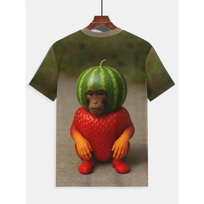Herren 3D Gorilla Print T-Shirt Kurzarm T-Shirt Atmungsaktives Polyester Rundhals Casual Streetwear Oberteil