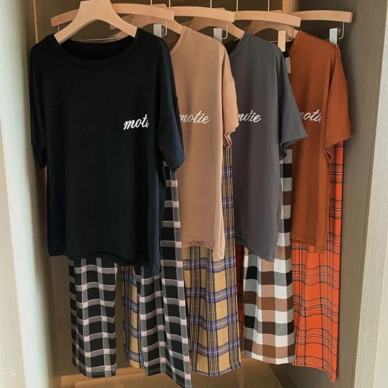 Sleepwear Women Solid Color Short Sleeve Pants Comfortable Breathable Pullover Top Trouser Nightwear Suit