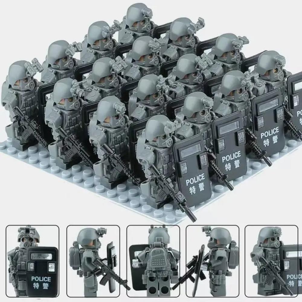 Forze speciali, polizia antisommossa, blocchi da costruzione, bambole umanoidi, action figure, regali a cartoni animati.