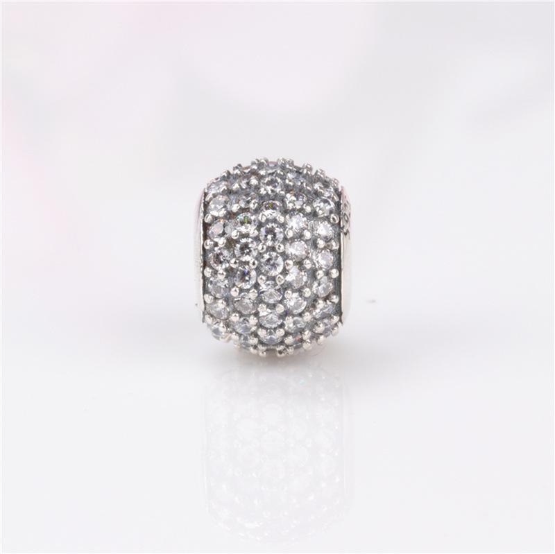 Pan Jia Pavé White Copper Silver-Plated Beads Bracelet - European  American Style Creative Fashion DIY Full Diamond Beads