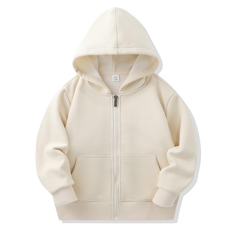 Kinder Winter Fleece-gefütterter Zip-Up Hoodie mit aufgesetzten Taschen – Anpassbare einfarbige Jacke für Schuluniformen