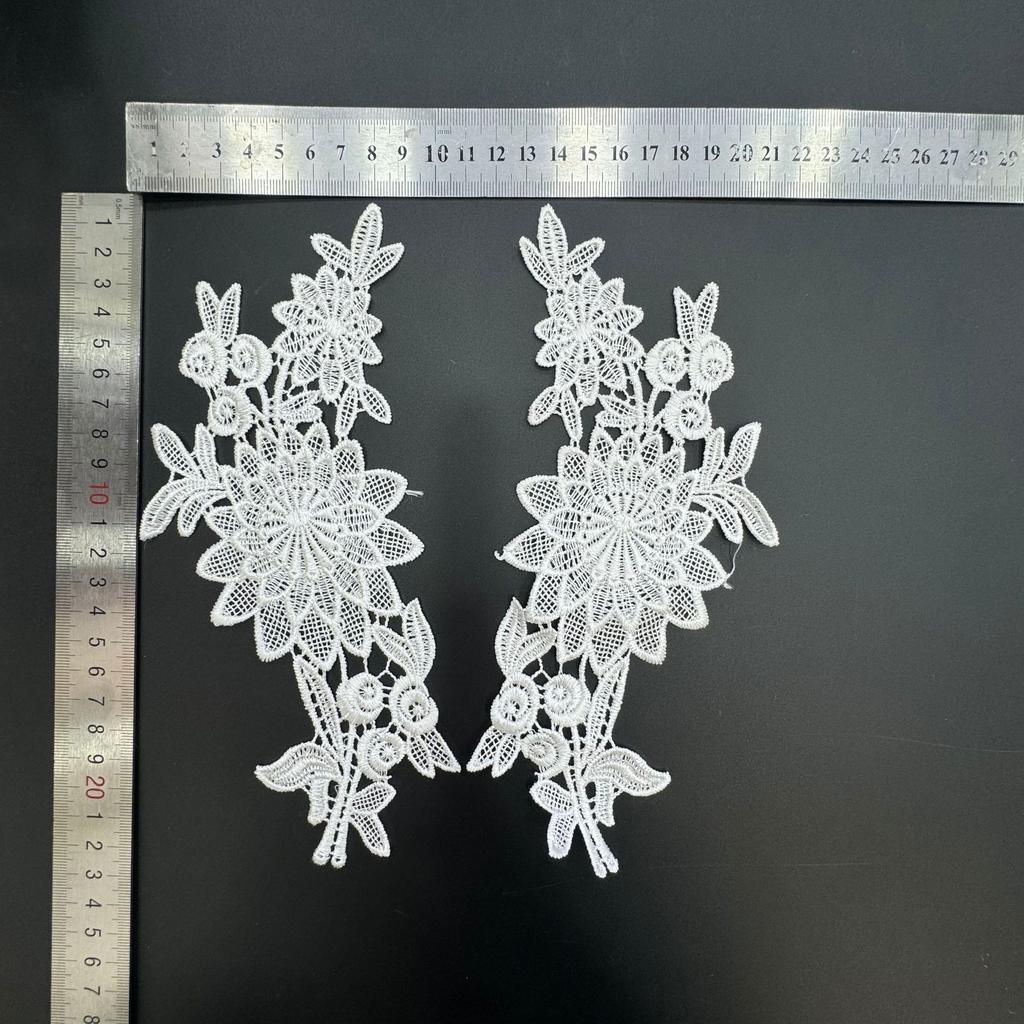 Lace Embroidery Pair Of Flowers, Polyester Light Embroidery Symmetrical Flower Pieces, Water-Soluble Lace, Hollow Lace Accessories Cloth Sticker