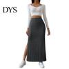Casual Maxi Skirt with Side Slits High-Waisted Ribbed Long Flattering High-waisted Polyester Spandex Solid Color Hip Wrapped Autumn Winter Slimming