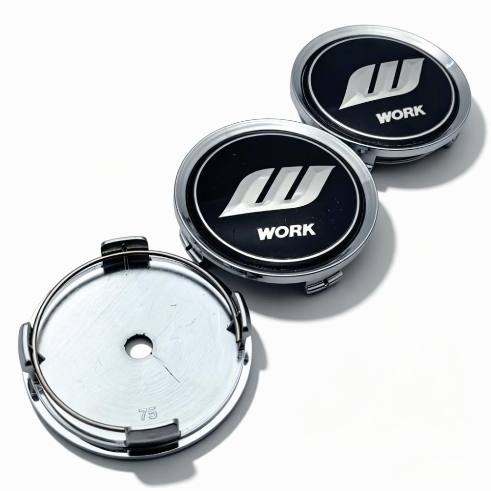 4pcs JDM W Work Logo Emblem Car Wheel Center Caps Hub Cap 74MM Clips 69MM Wheels Rim Hubcaps Dust Cover Replace Car Accessories