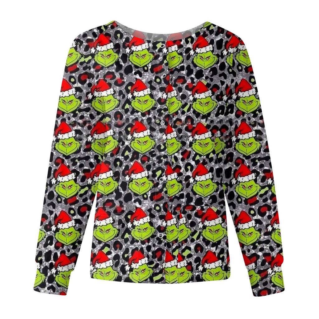 Women's Casual Fashion Long-Sleeve Single-Breasted Christmas Print Jacket