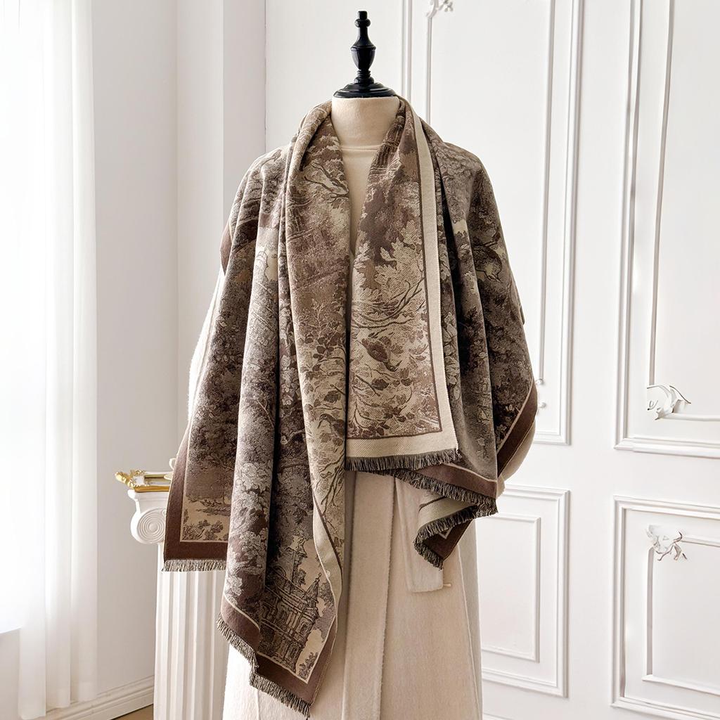 Elegance Retro style Cashmere Women Print Double-sided Scarf Winter Warm Shawl Pashmina Female Foulard Blanket Poncho Scarves