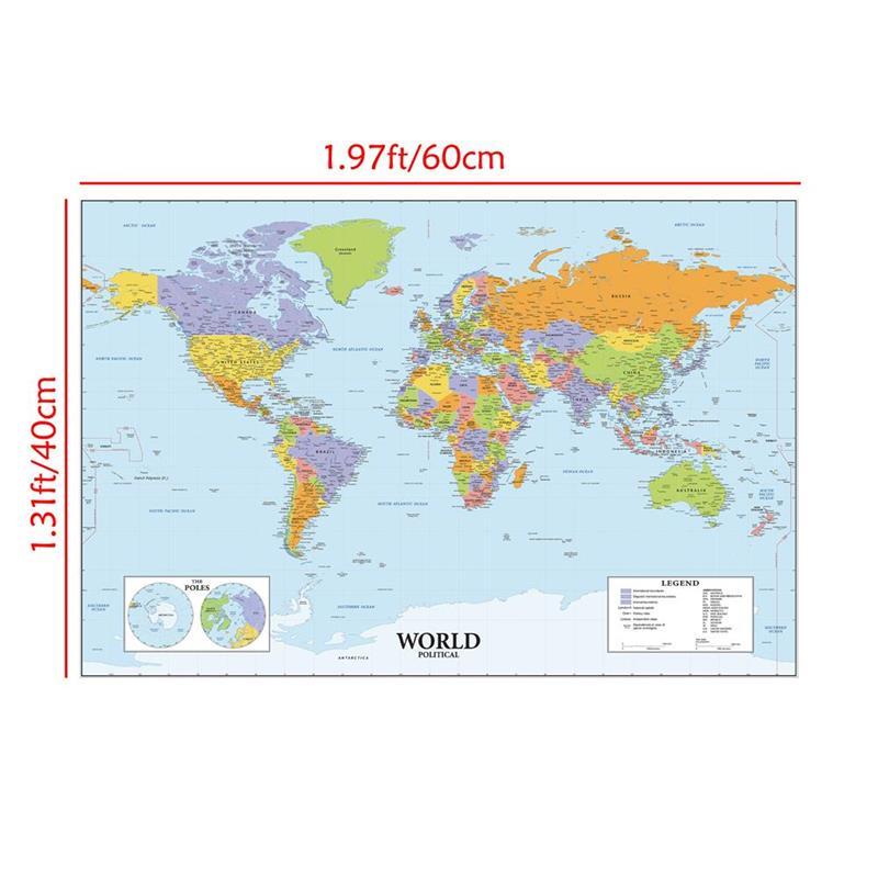 World Map Poster with Country Name Wall Art Decorative Painting Travel School Supplies Classroom Home Decor No Framed