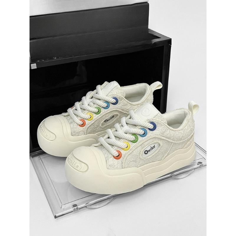 Zhang Hao Nan Bowan Smiled Canvas Shoes Tide Couple Casual Shoes Women's White Camellia Heightening Big Head Board Shoes Men