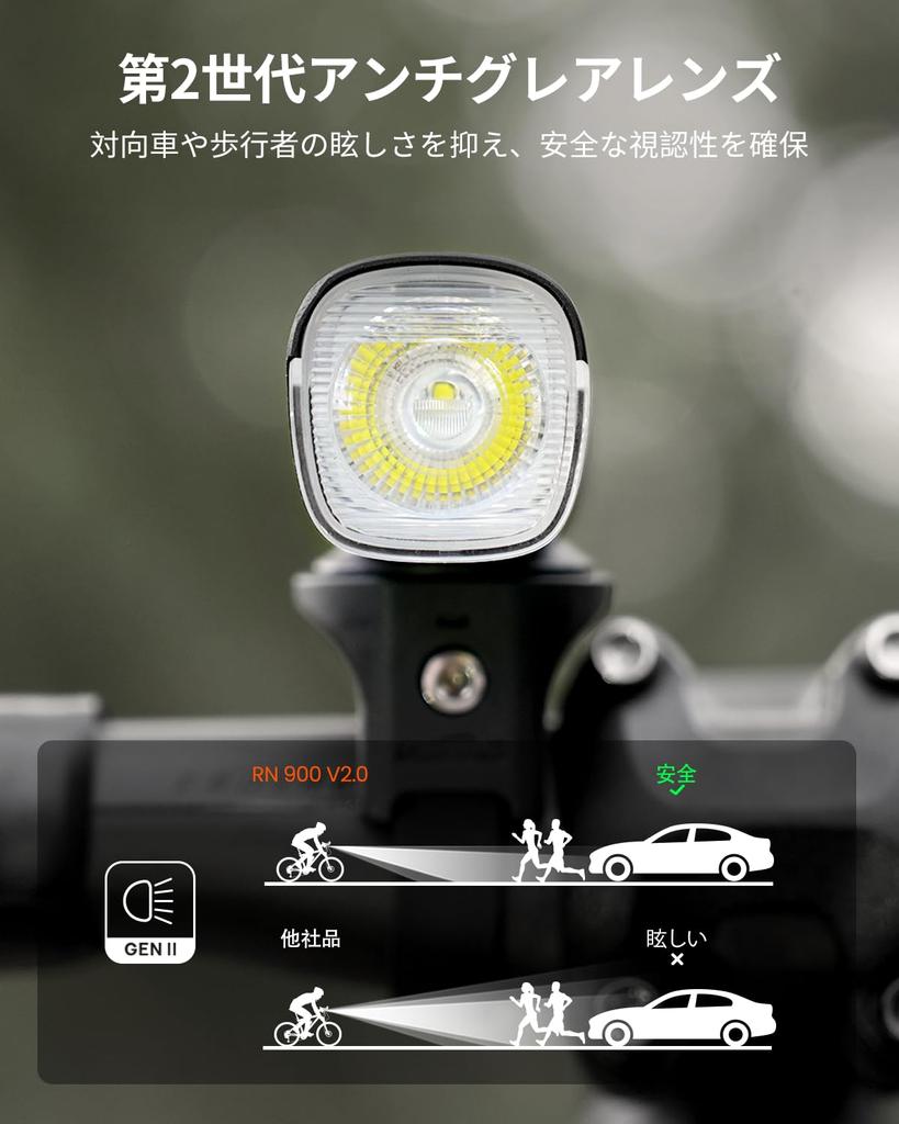 Magicshine RN900 Bicycle 900 IPX7 Garmin Mount for and Nighttime Riding V2.0 Light, Lumens, Anti-Glare Lens, Waterproof, USB-C Rechargeable,