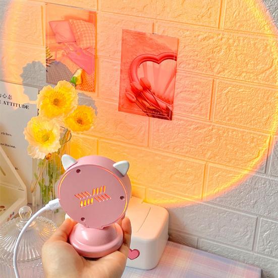 Sonnenuntergang-Projektionslampe, romantische Atmosphäre, RGB-Mini-Kaninchen-/Katzenohr-Regenbogen-Lampenprojektor für Zuhause