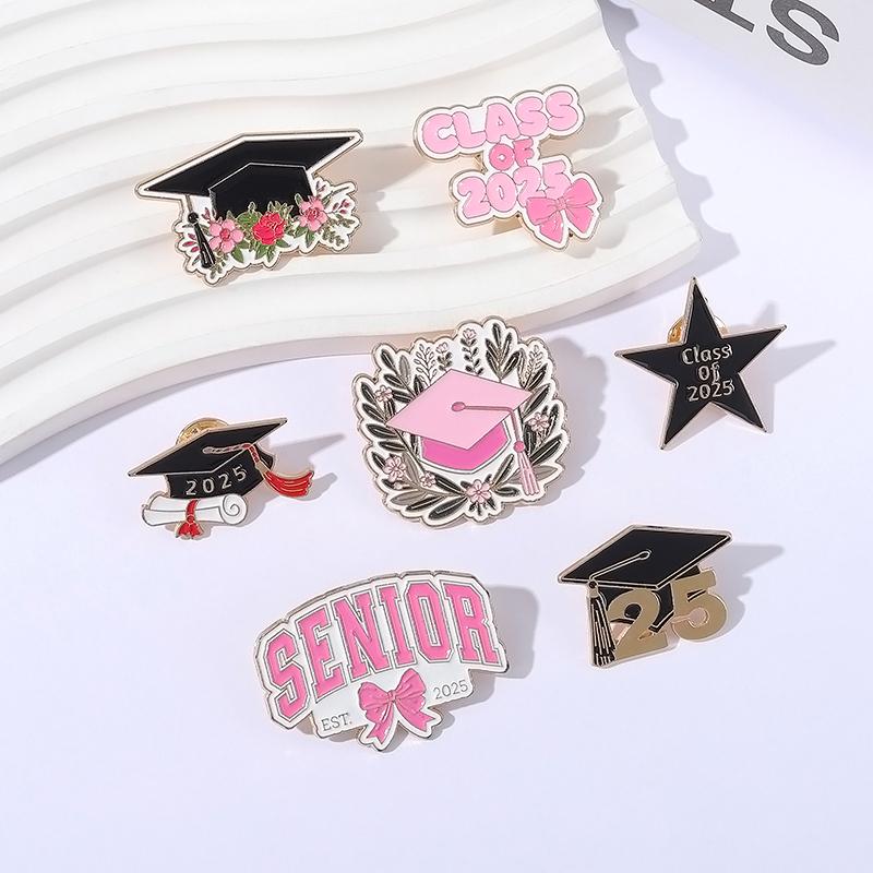 Graduation Season Enamel Pin Flower Bachelor's Hat Trencher Cap Brooches Lapel Badge Jewelry Souvenir Gifts For Students Friends