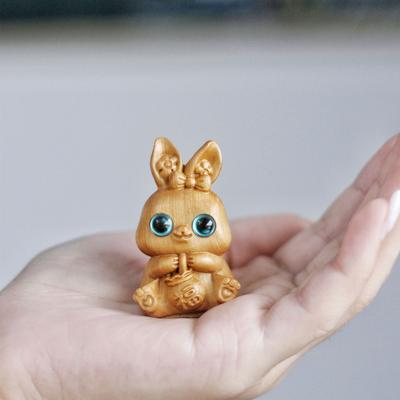 Holz Hase Figur kawaii Ornament Miniatur Süßes Tier Hasenjahr Souvenirs Handwerk Heimdekoration Geburtstag lustige Geschenke