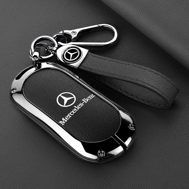 GLC GLB Zinc Alloy Leather Car Remote Key Case Fob Cover Chain For Mercedes Benz 2022 C S Class W206 W223 S350 C260 C300 S400 S