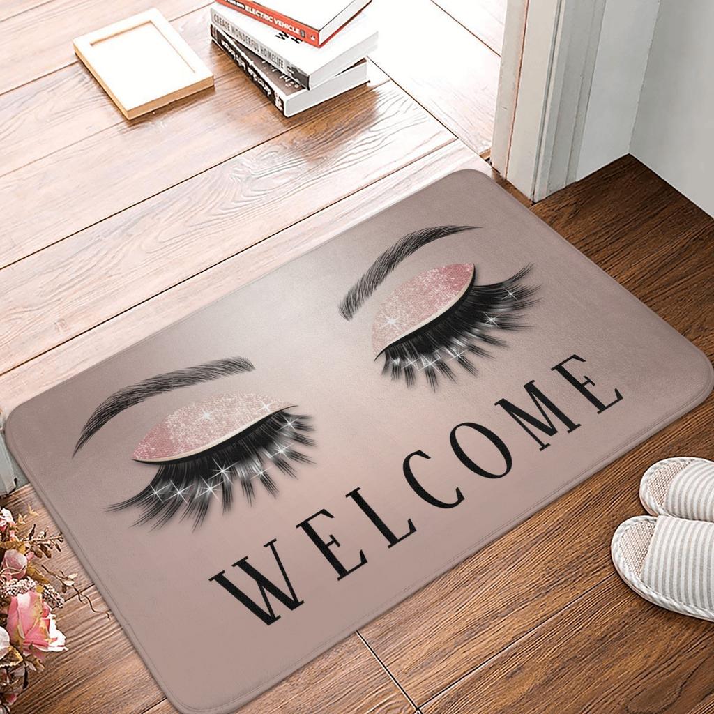 Rose Gold Glitter Sparkle Eyelashes Doormat Non-Slip Kitchen Bath Mat Living Room Door Floor Entrance Carpet Rug