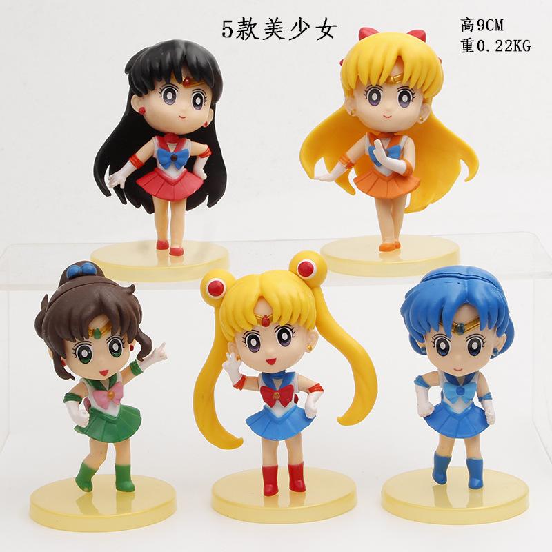 5PCS Anime Sailor Moon Figure Cartoon Figuarts mini Mercury Mars Jupiter Venus Toys For Girls Model Gift Dolls Static Doll
