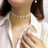Fashion Single-layer Retro Choker Pearl Neck Chain Baroque Special-shaped Flat Round Bead Gold Necklace Female