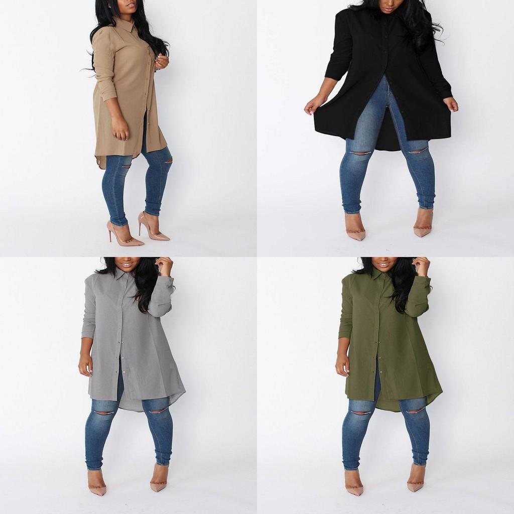 Elegante Camicia da Donna a Maniche Lunghe Casual Larga Top Magliette in Chiffon Blusa Vestito