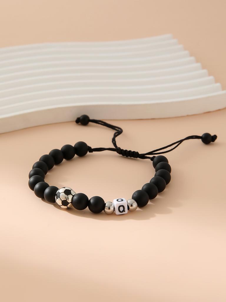Mattschwarzes Fußball-Alphabet Verstellbares Perlenarmband Unisex Sport-Armband Schmuck