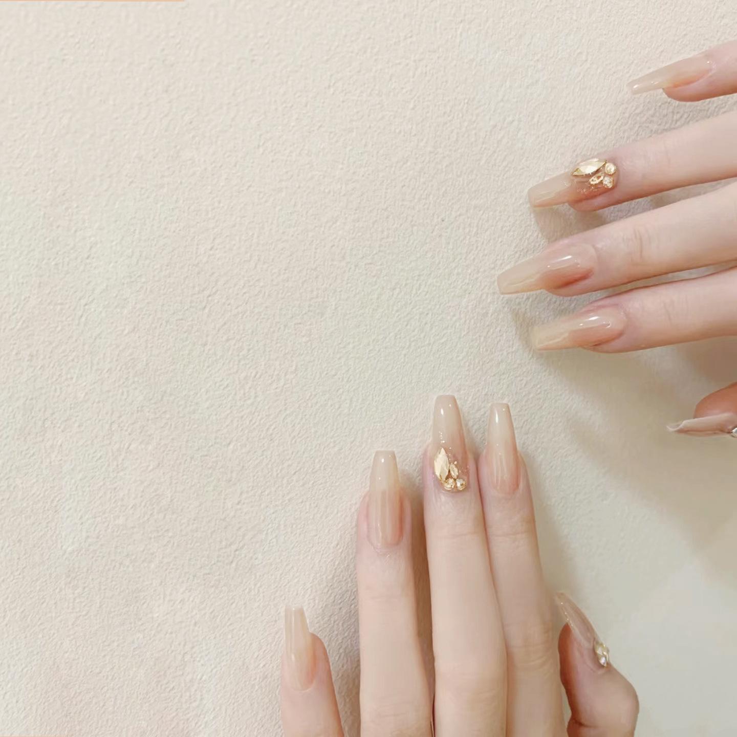 

A418-Rich Girl Icy Transparent Champagne Diamond Nail Pieces