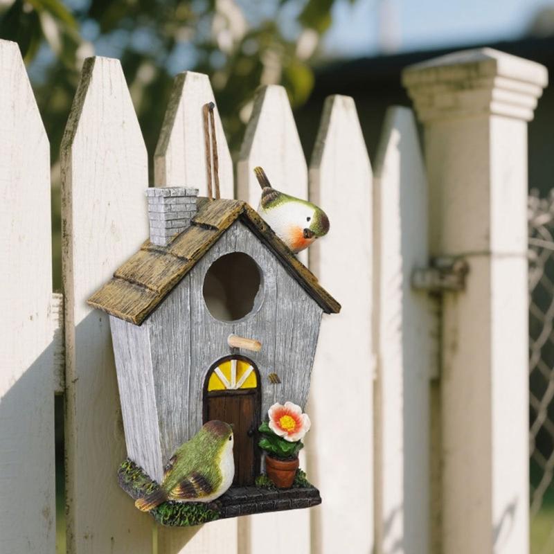 Resin Bird House Waterproof Outdoor Easy Installation Garden House Attracts Bird Hummingbird Shelter Cage Nest