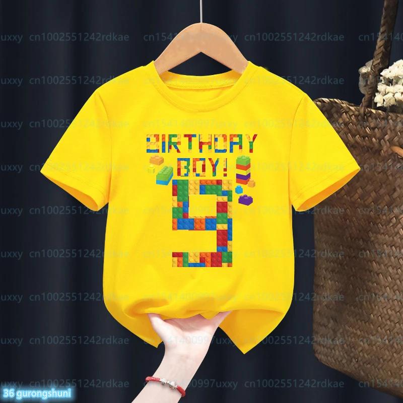 

Cute Kawaii Kids 4-9th Birthday Master Builder Block Building Boys Tshirt Birthday Party Dress Children Tshirt Boys Shirt Top 160