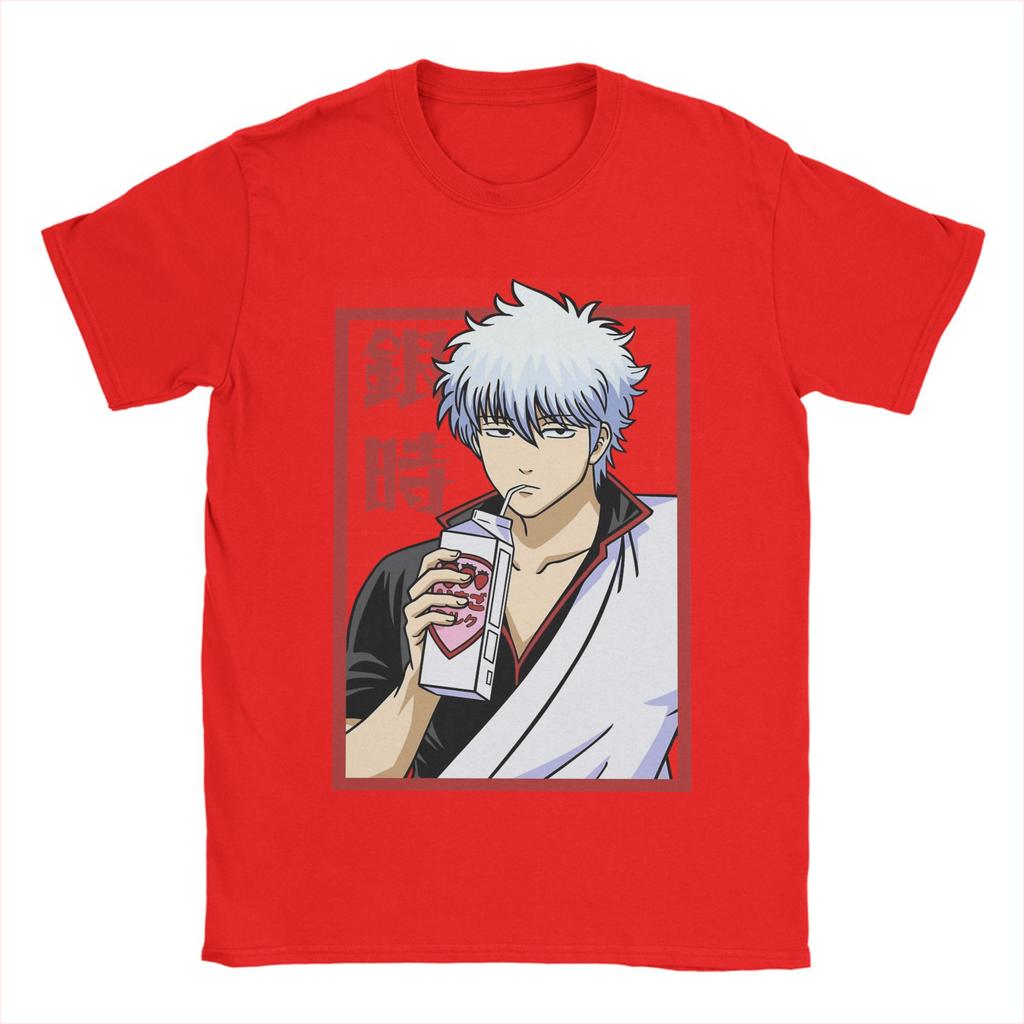 Casual Gintamas T-Shirt Men Crewneck Pure Cotton T Shirts Gintoki Sakata Short Sleeve Tee Shirt Summer Clothing