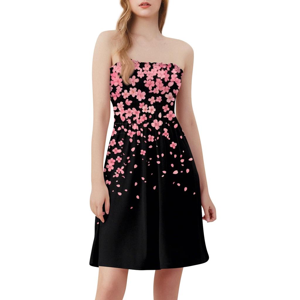 Modisches Damen-Freizeitkleid mit Bandeau-Ausschnitt und Blumendruck, ärmellos