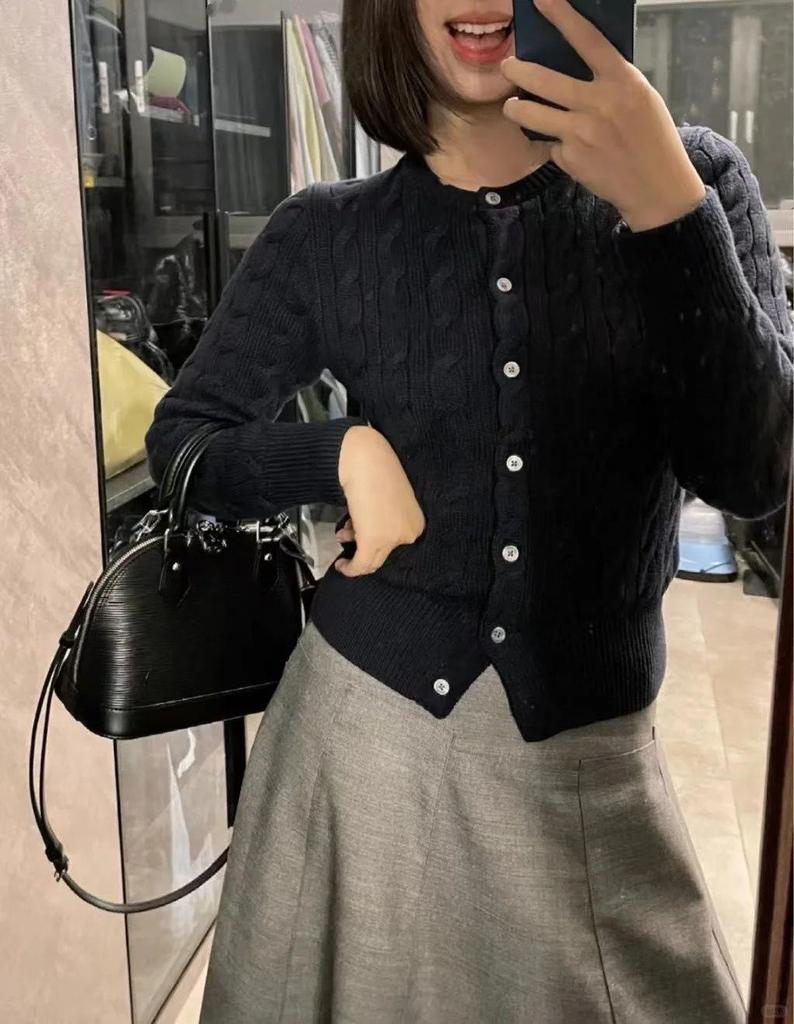 High-Quality Ralph 25 Early Autumn Cotton Cable Knit Sweater with Small Pony Embroidery - Round Neck, Long Sleeve Cardigan