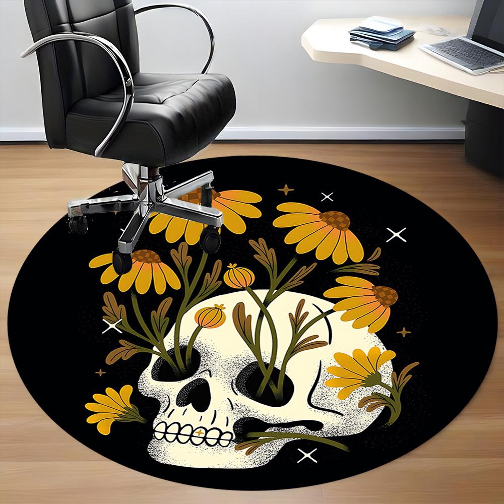1pc Skull Office Round Area Rug,  Mat Suitable For Office, Under Office Chairs Bedroom Living Room Home Decor, Room Deco