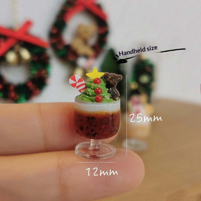 1Pcs Diy Dolls Accessories Cute Christmas Gingerbread Man Miniature Dollhouse Fruit Ice Cream Mini Ice Drink For Xmas Kids Gift