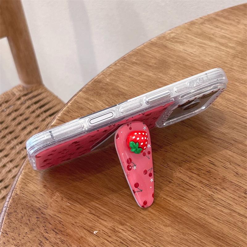 

3D Strawberry & Cherry Cat Hair Clip for iPhone 16 Pro Max/15/14 Cases Apple 15 Pro Max
