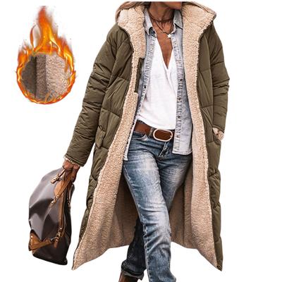 Talvine Kapuutsiga Tepitud Jakk Naiste Reversibiilne Pikkade Varrukatega Paks Mantel Soe Mood Pikk Ülerõivas Vabaaja Puhvjoped