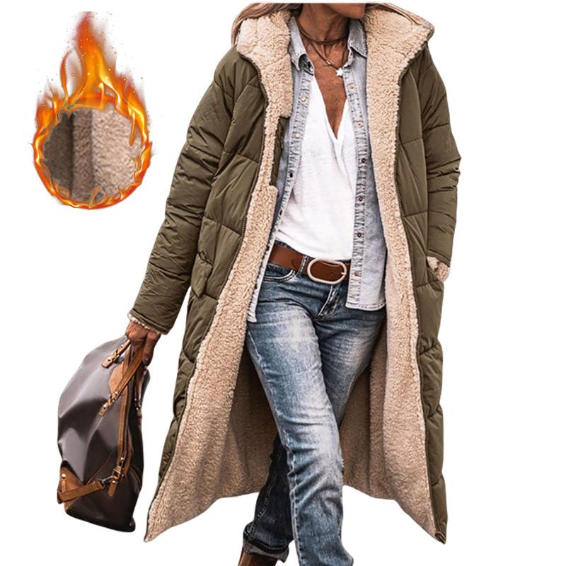 Winter Hooded Quilted Jacket Women Reversible Long Sleeve Thick Coat Warm Fashion Long Outerwear Casual Puffer Coats