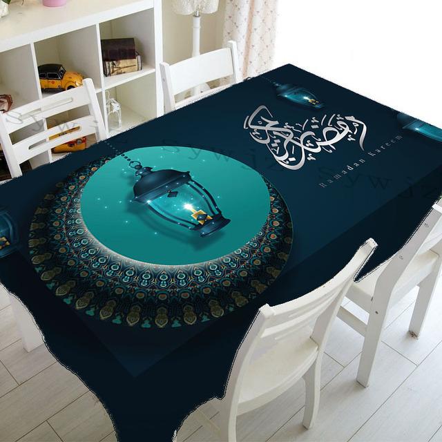 Muslim Mosque Ramadan Tablecloth Kitchen Rectangle Tablecloth Crescent Lantern Waterproof Accessory Festival Party Tablecloth
