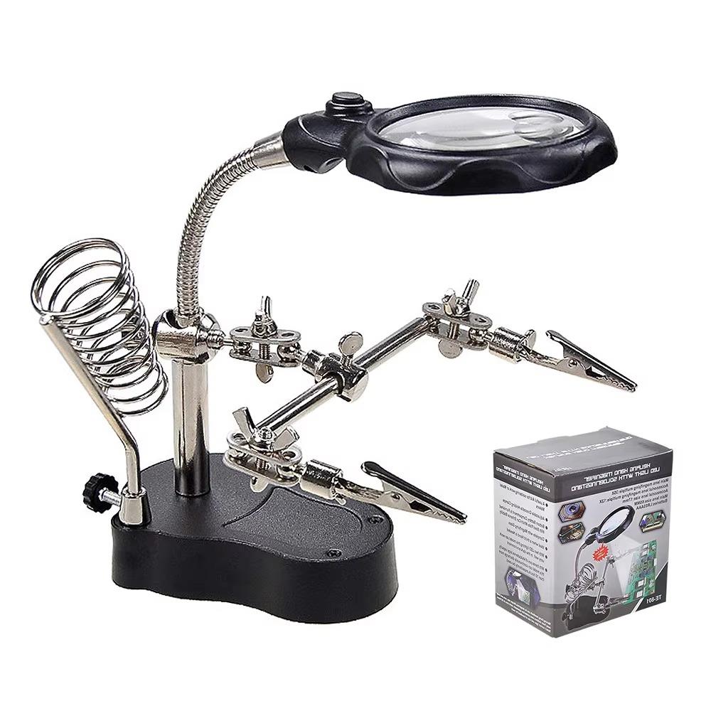Desktop Welding Auxiliary Clip Magnifier LED Magnifying Glass Soldering Iron Stand