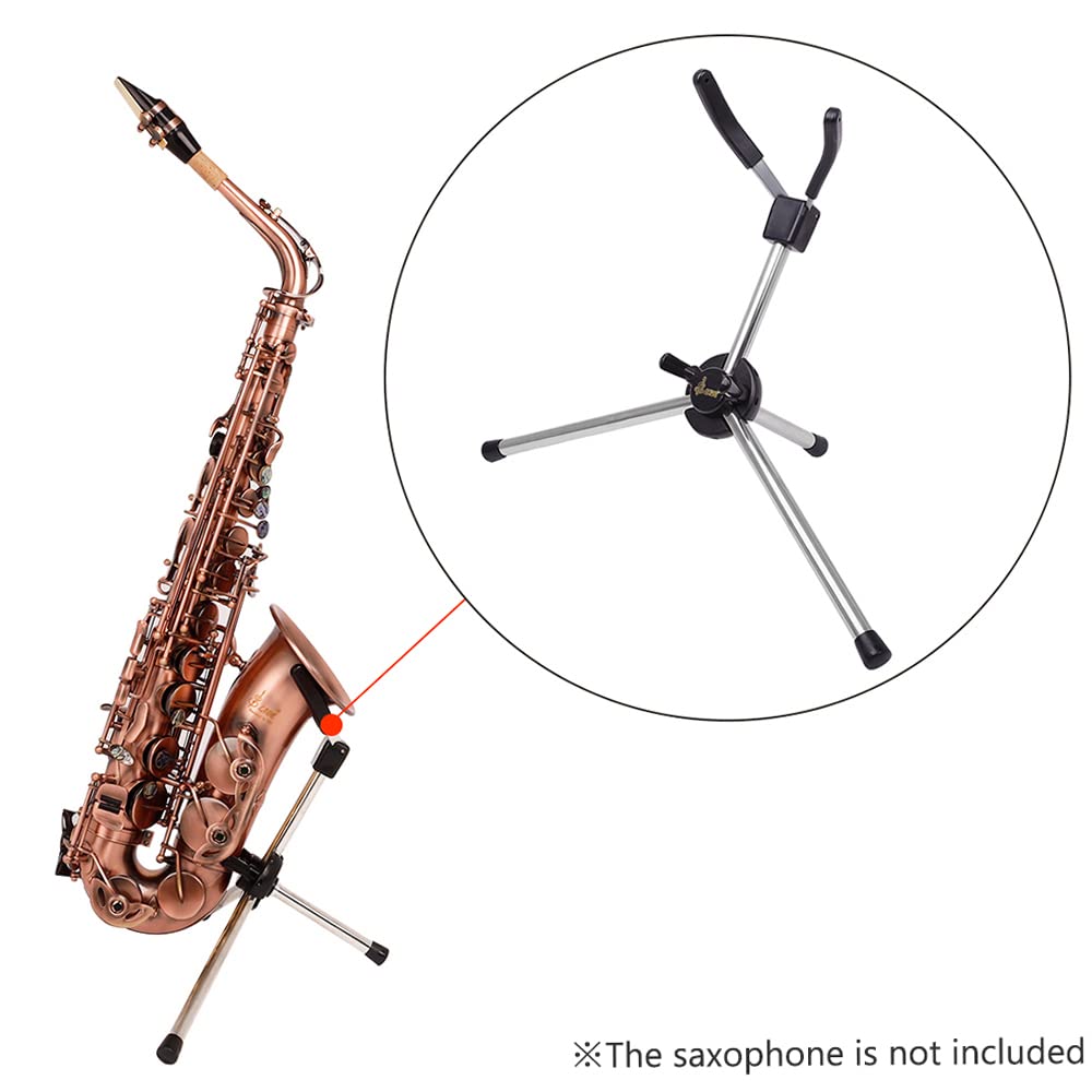 Xtahdge Foldable Saxophone Stand Portable Alto Saxophone Metal Floor Stand Holder Aluminum Alloy with Carrying Bag