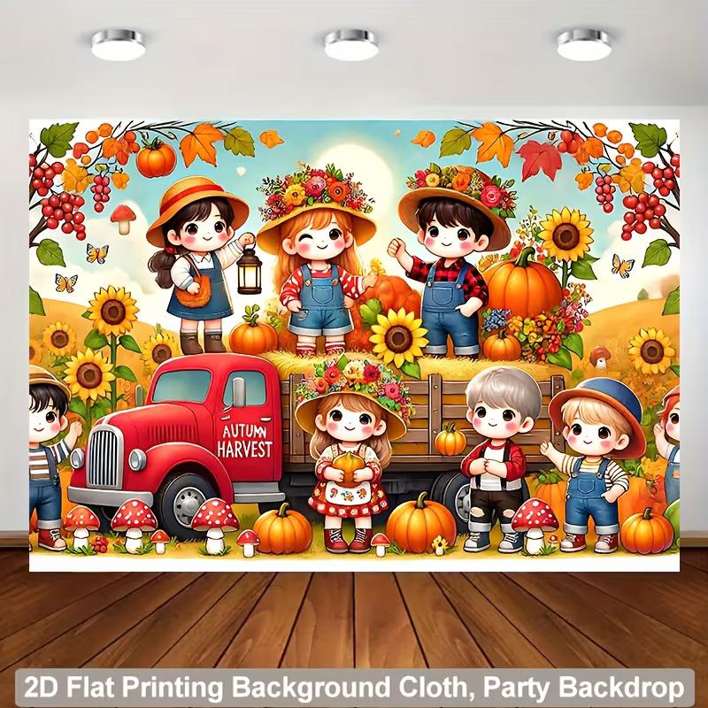2D Whimsical Autumn Harvest Kids Photography Background