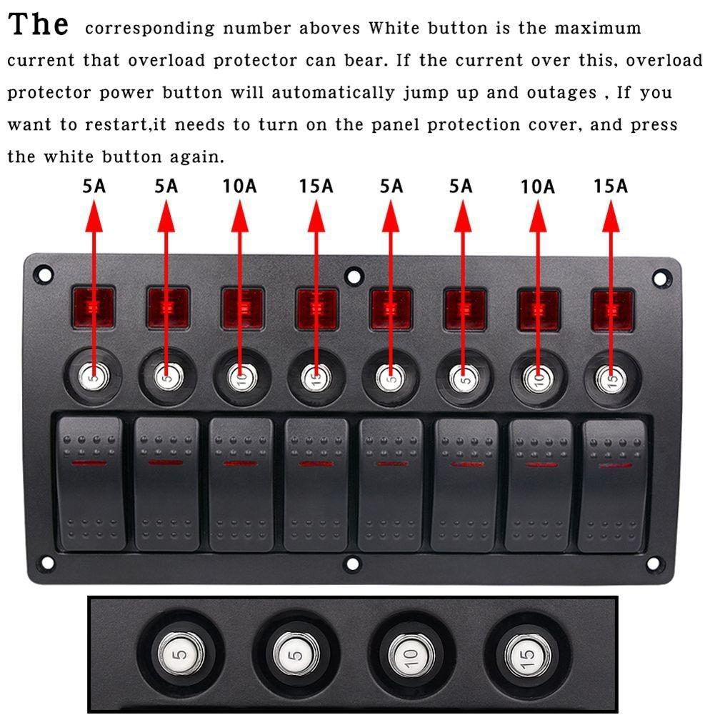 Boat Car Marine Rocker Switch Panel Overload Protection Waterproof LED Switch Panel DC12/24V ON-OFF Aluminium Switches