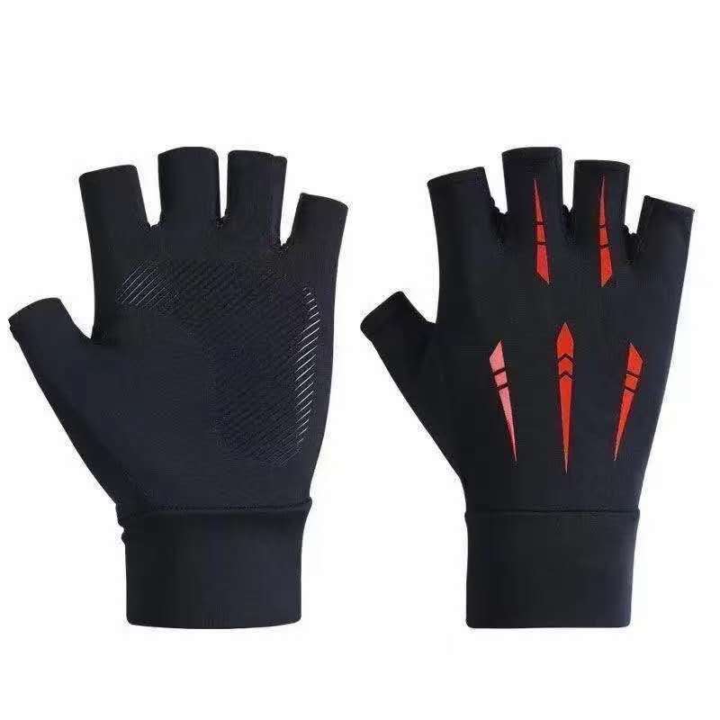 Spring and summer ice silk sunscreen gloves men's fishing breathable high elastic gloves outdoor riding driving leaking two-finger gloves