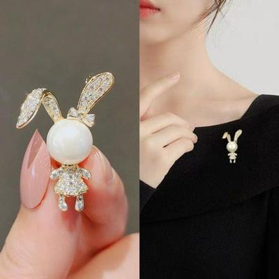 Korean Cute Rabbit Pearl Cartoon Brooch - Collar, Hat & Bag Accessory Pin
