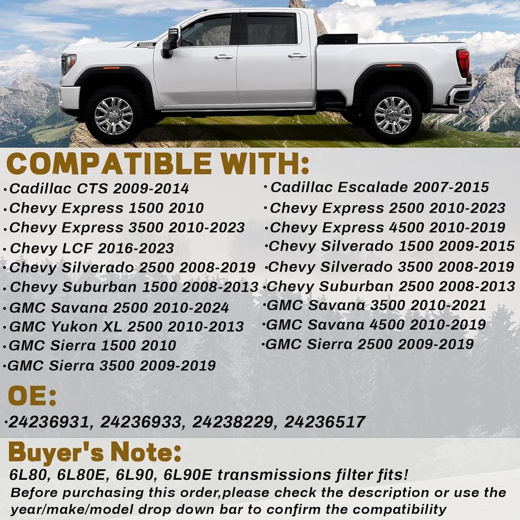 24236933 6L80E 6L90E Transmission Filter With Gasket Kit Compatible With Chevy Express Silverado 1500 2500 3500 Suburban GMC Savana Sierra Yukon CTS