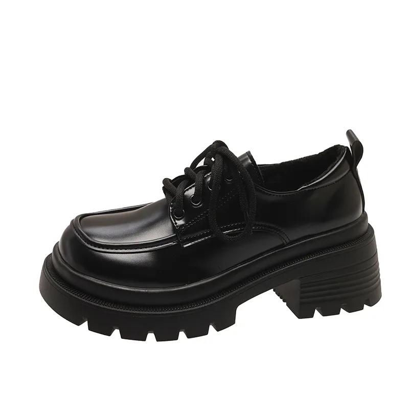 2024 Hot Sale Ladies Shoes Loafers Women's High Heels Platform Casual Pumps Women Round Toe Med Heel Lace Up Warm Shoes Female