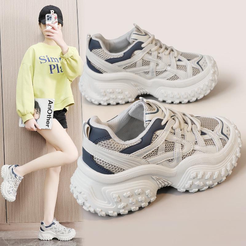 

RD3105 Breathable White Sneakers - Spring/Autumn Thick-Soled Height-Increasing Casual Wear-Resistant Korean College Style Trend Shoes 35 бежевый