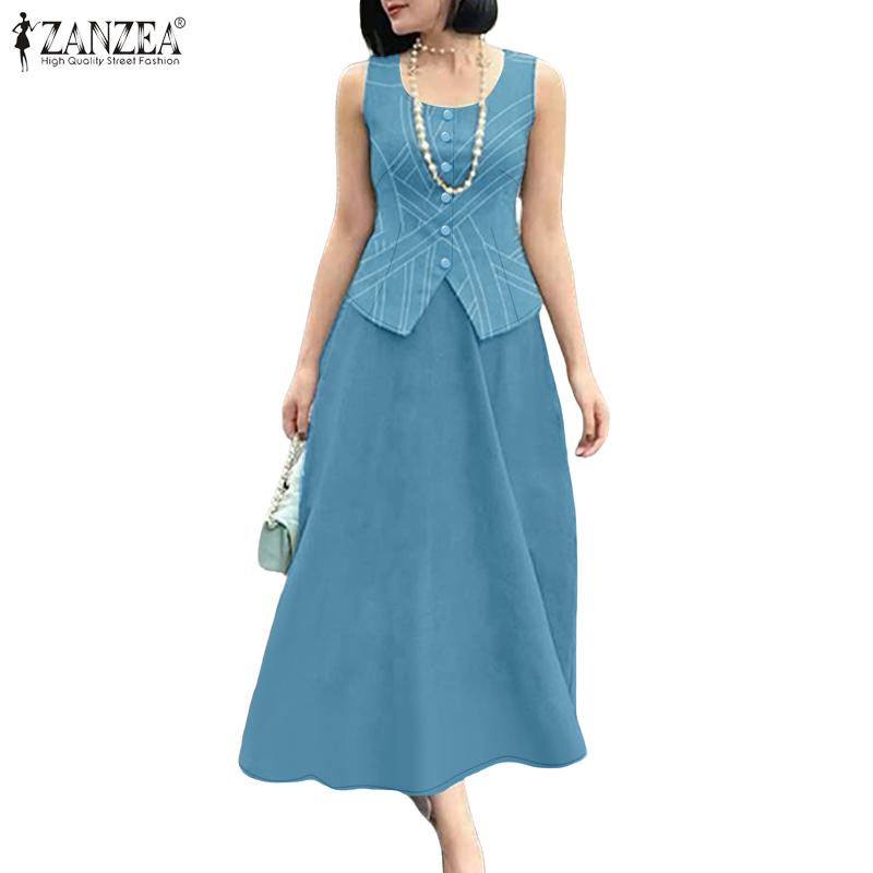 ZANZEA Women Print Tank Tops and Long Skirts Summer Two Piece Suit Sets